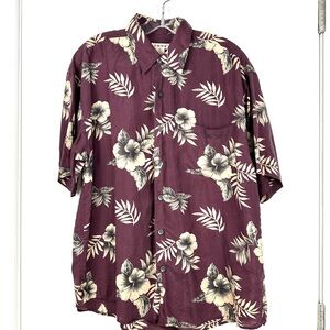 SUMMA Maroon Silk Blend Aloha Shirt M Hibiscus Floral Vintage Y2K Vibes‎